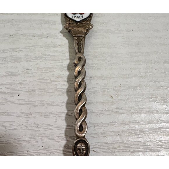 Vintage Italy Souvenir Spoon Enamel Crest Twisted Handle EPNS Silver Plate - Picture 3 of 7